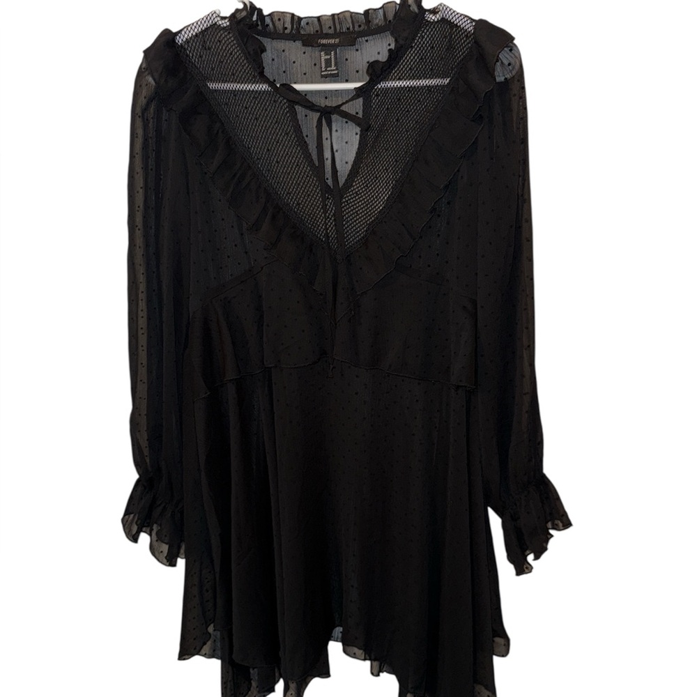 Forever 21 Black Sheer Ruffled Blouse